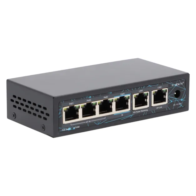 VidiLine VIDI-F0420F-EXT Switch 4x PoE 100mb/s 2x Rj45 100mb/s 60w