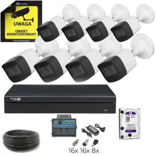 VidiLine FULL-8MPX-8KAM-TUB Gotowy do Podłączenia Monitoring 4K 8 Kamer Tubowych HDD 1tb