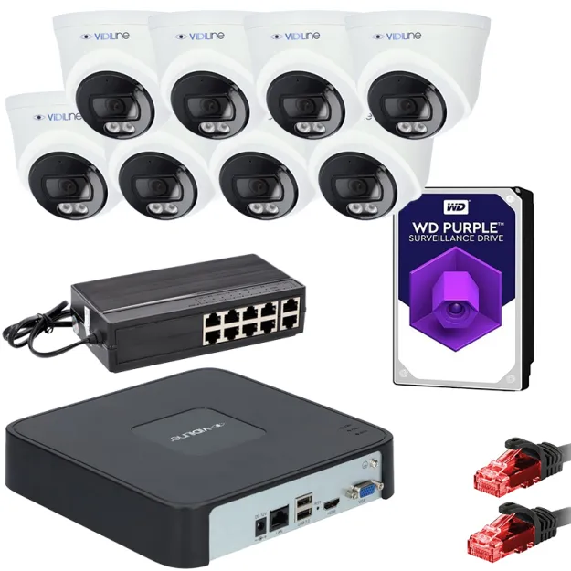 VidiLine ZES-14D-6110-8 Zestaw 8 Kamer 4Mpx Switch PoE Dysk HDD 2tb