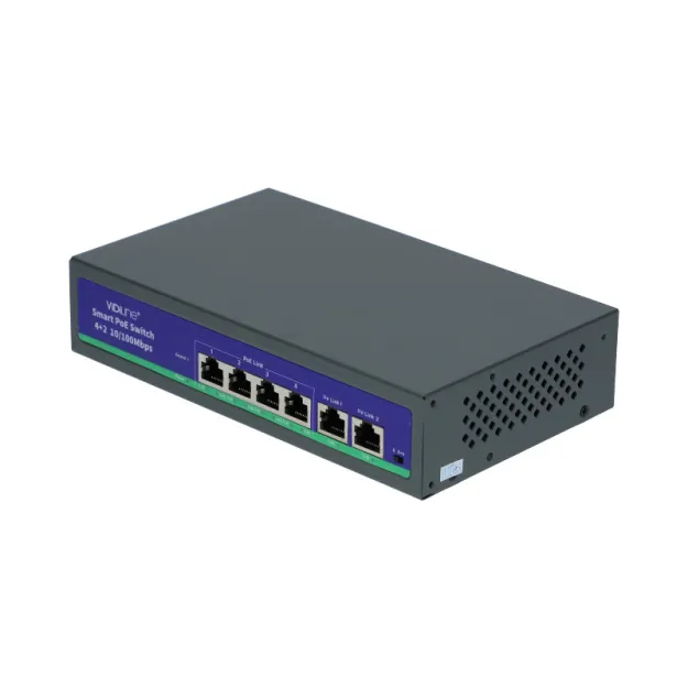 VidiLine HI-F0420FBL Switch 4 Porty PoE + 2 Porty Uplink 100mb/s PoE